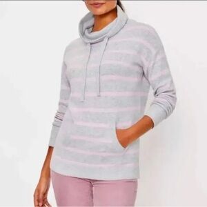 Loft Gray and Pink Striped Turtleneck Sweater